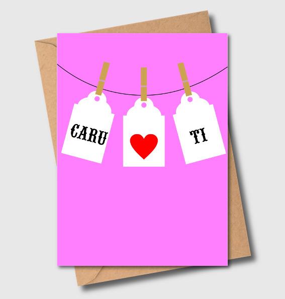 Welsh Valentine's Day Card, Pegs on a line, I 'Heart' U