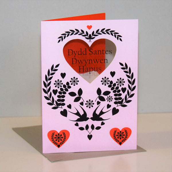 Welsh Valentine's Day Card, Kissing birds, See through acetate window