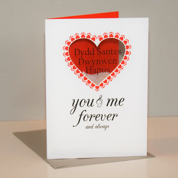Welsh Valentine's Day Card, You and Me Forever, See through acetate window