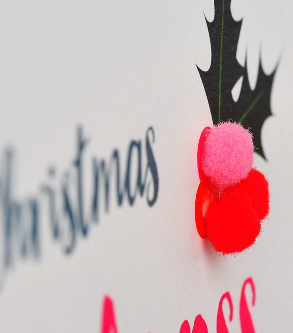 Welsh Christmas Card, Nadolig Llawen, Across the Miles, Pompom Embellished