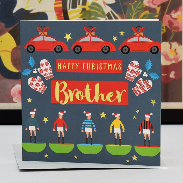 Christmas Card, Brother Subuteo and Cars, text foiled in shiny gold