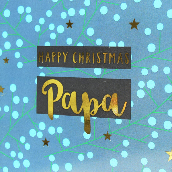 Christmas Card, Papa Berries & Stars, text foiled in shiny gold