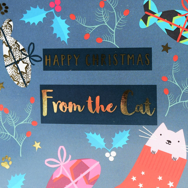 Christmas Card, From the Cat, text foiled in shiny gold