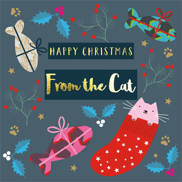 Christmas Card, From the Cat, text foiled in shiny gold