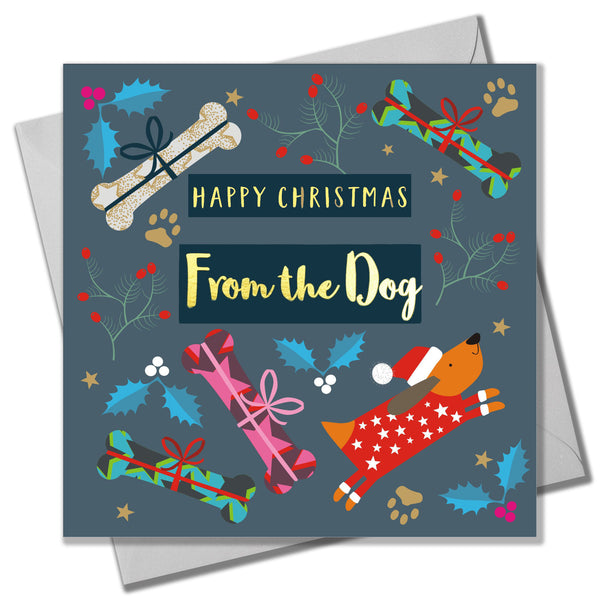 Christmas Card, From the Dog, text foiled in shiny gold