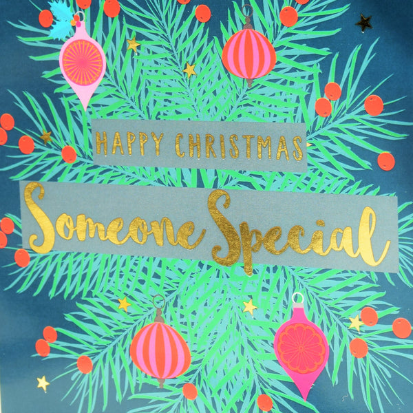 Christmas Card, Someone Special, Fir Wreath, text foiled in shiny gold
