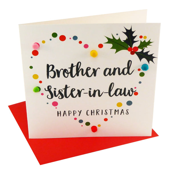 Christmas Card, Dotty Heart, Brother and Sister-in-law Pompom Embellished