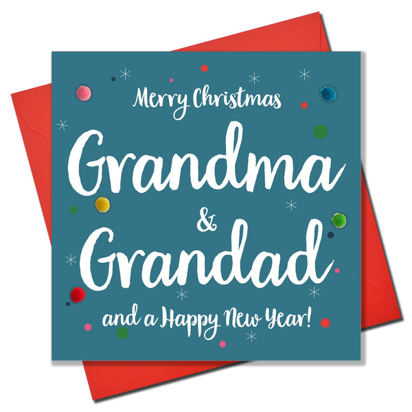 Christmas Card, Dotty, Grandma and Grandad, Pompom Embellished