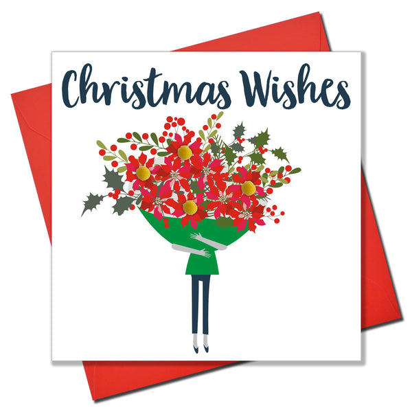 Christmas Card, Christmas bouquet , Christmas Wishes, Pompom Embellished