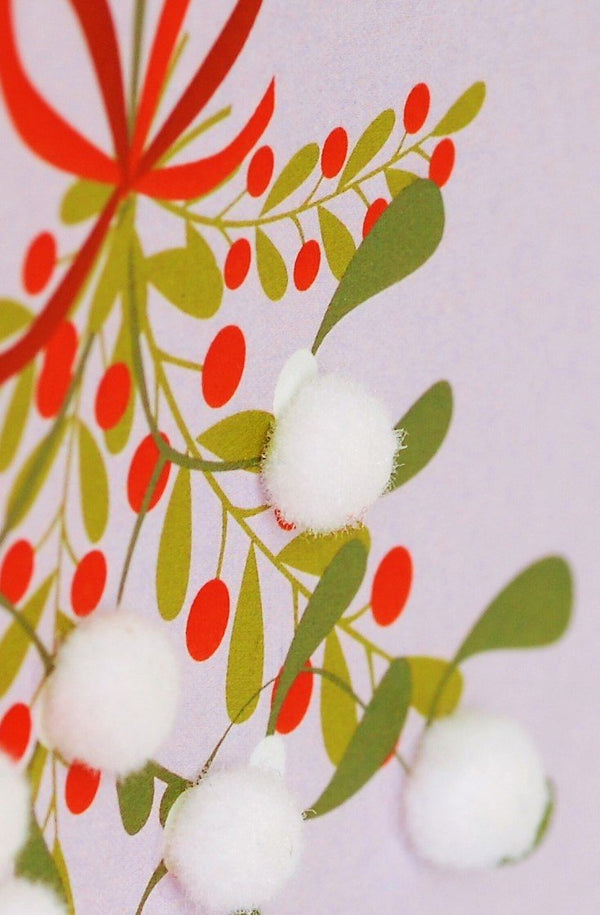 Christmas Card, Mistletoe , To my wife at Christmas, Pompom Embellished