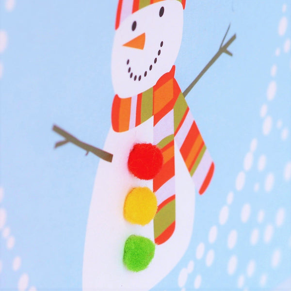 Christmas Card, Snowman , Happy Christmas, granny, Pompom Embellished