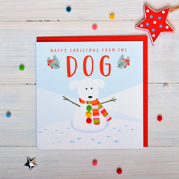 Christmas Card, Snowdog , Happy Christmas from the Dog, Pompom Embellished