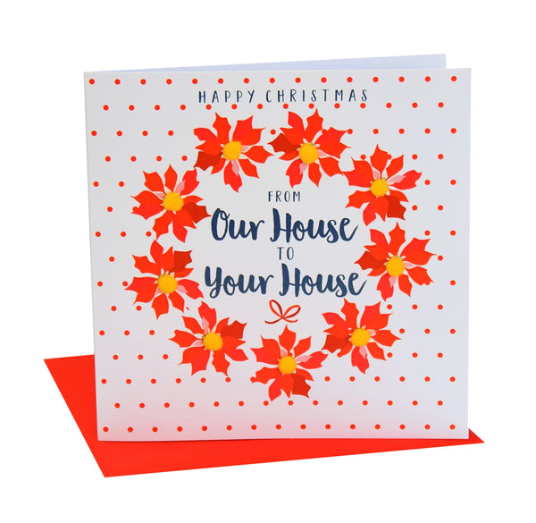 Christmas Card, Poinsettias, From our house to your house, Pompom Embellished