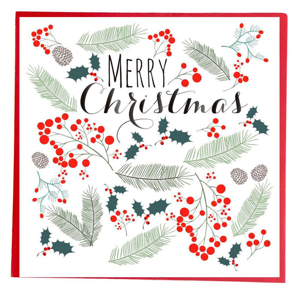 Christmas Card, Pine Cones, Fir & Berries, Merry Christmas