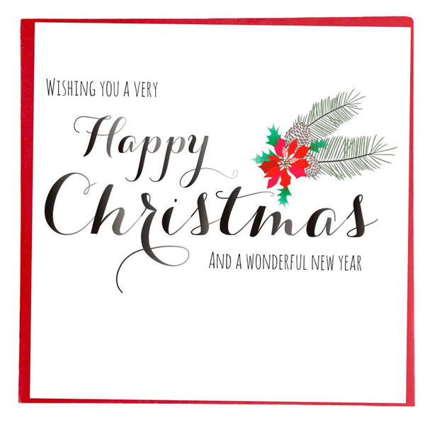 Christmas Card, Christmas Flowers, Wishing you a very Happy Christmas