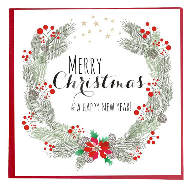 Christmas Card, Pine Cone Wreath, Merry Christmas & A Happy New Year