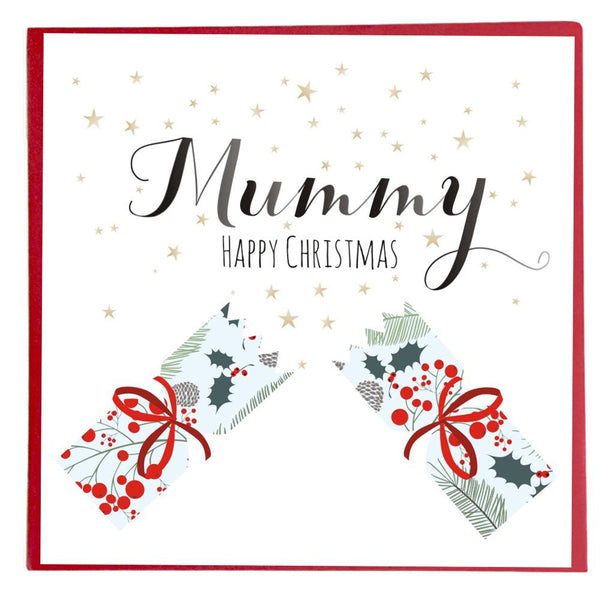 Christmas Card, Stars and Cracker, Mummy Happy Christmas