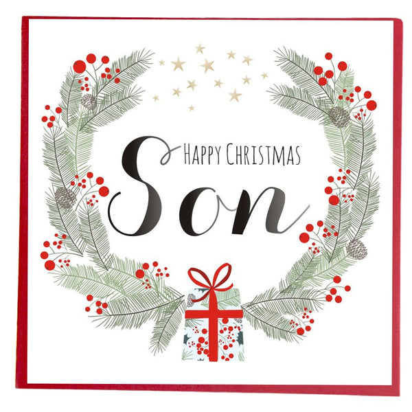 Christmas Card, Present & Berries, Happy Christmas Son