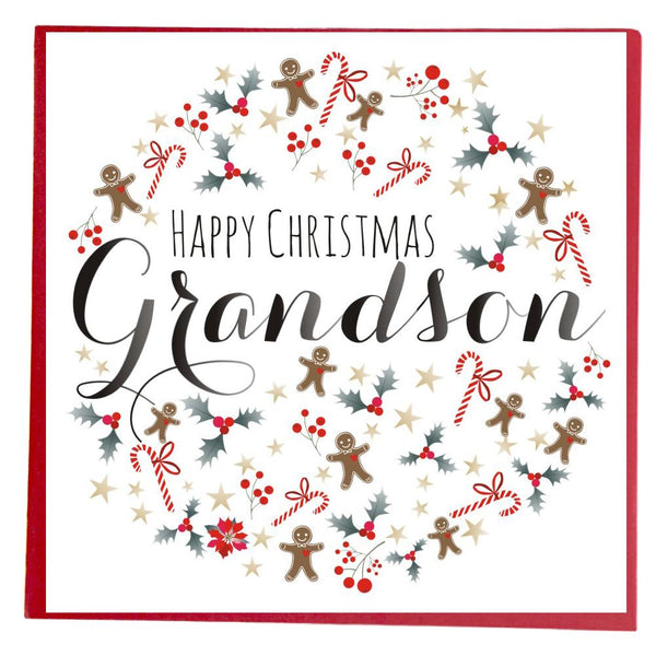 Christmas Card, Gingerbread Men & Sugar Canes, Happy Christmas Grandson