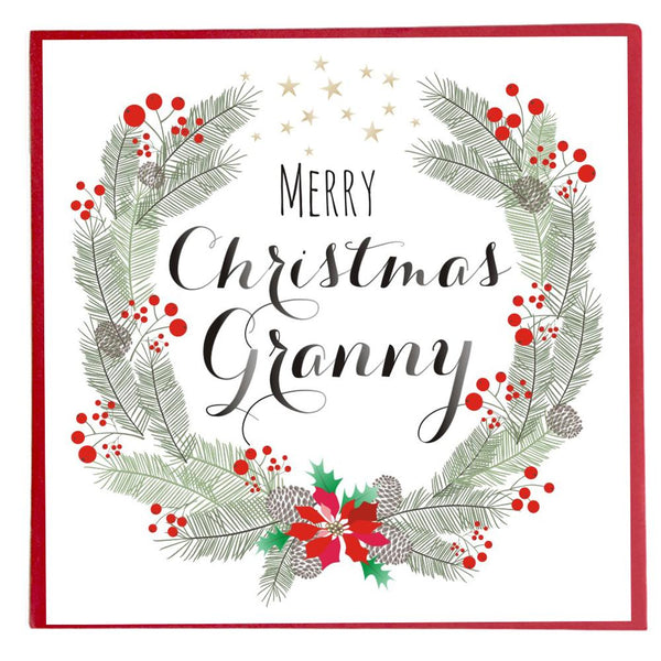 Christmas Card, Pine Cones, Fir & Berries, Merry Christmas Granny