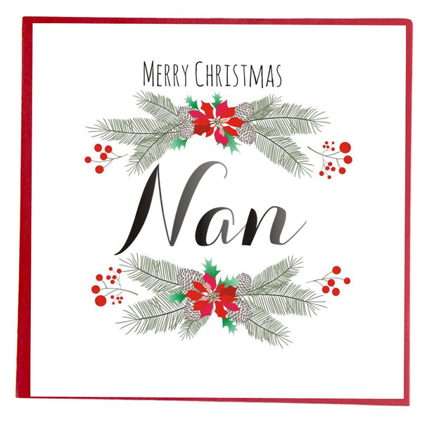 Christmas Card, Pine Cones, Fir & Berries, Merry Christmas Nan