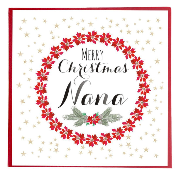Christmas Card, Poinsettias Wreath, Merry Christmas Nana
