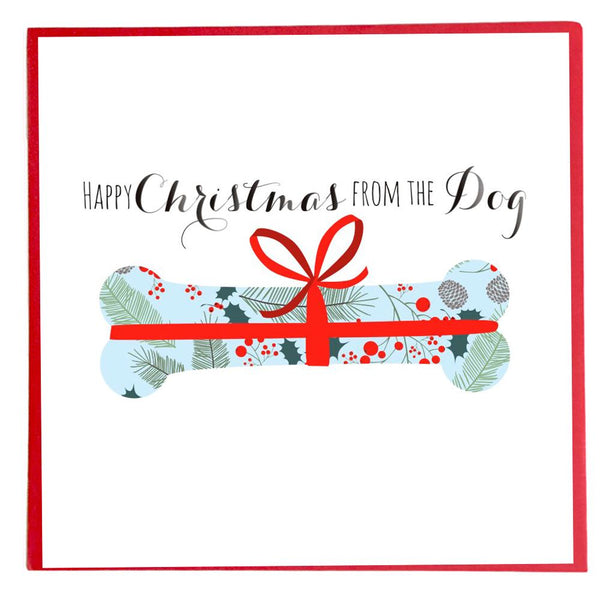 Christmas Card, Bone Present, Happy Christmas from the Dog
