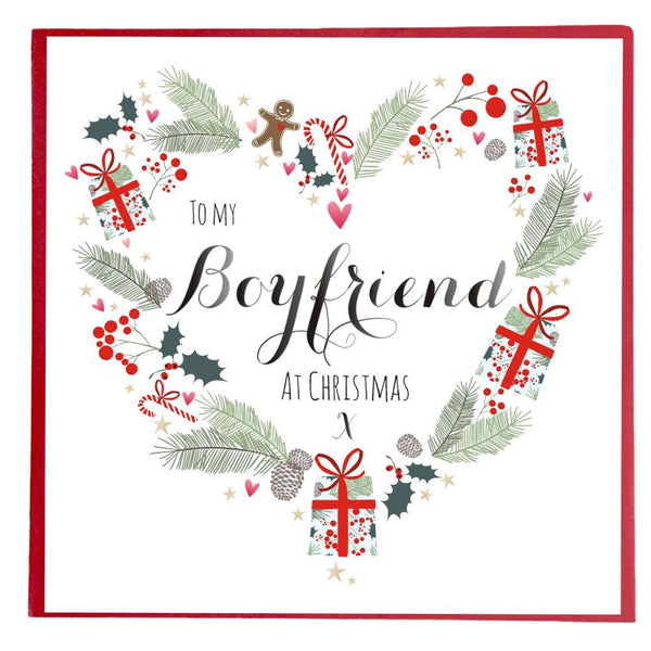 Christmas Card, Gingerbread Men, Fir & Presents, To my Boyfriend at Christmas