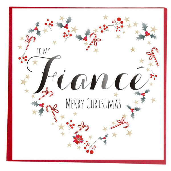 Christmas Card, Heart Wreath, To my Fiance at Christmas