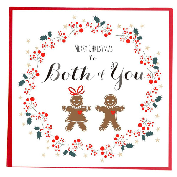 Christmas Card, Berries and Ginger Bread Couple, Merry Christmas, Both of You