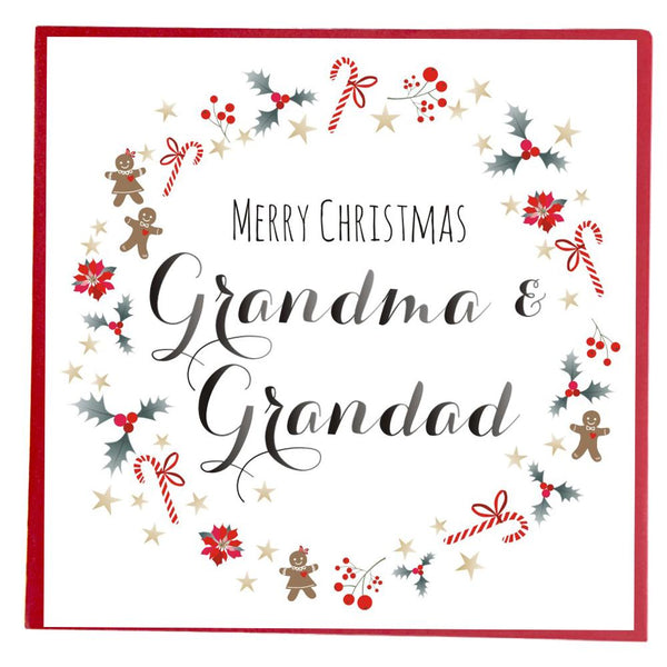 Christmas Card, Grandma & Grandad, Gingerbread Men, Sugar Canes & Holly