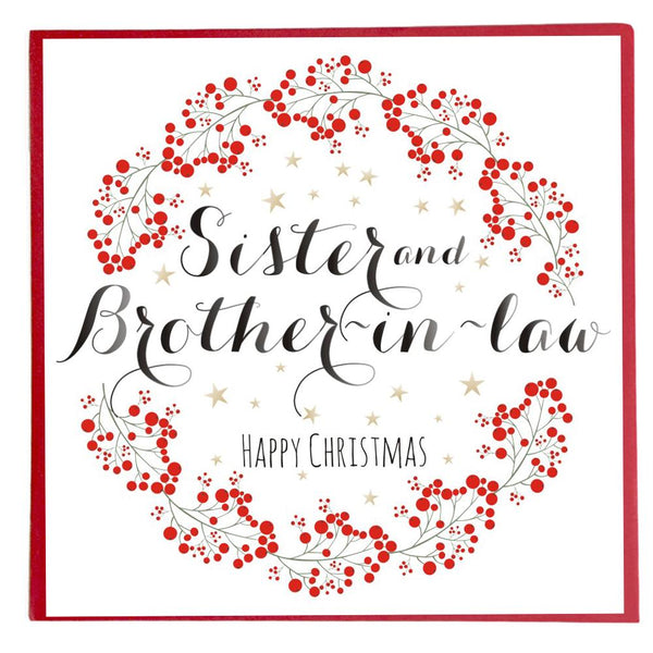 Christmas Card, Wreath of Berries, Happy Christmas, Sister & Brother-in-law