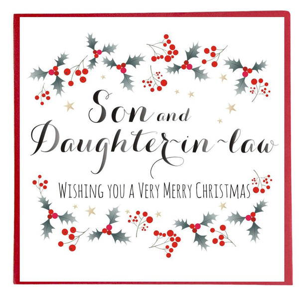 Christmas Card, Holly and Berries, Merry Christmas, Son & Daughter-in-law