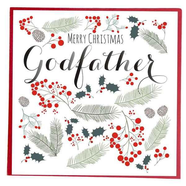 Christmas Card, Pine Cones, Fir & Berries, Merry Christmas, Godfather