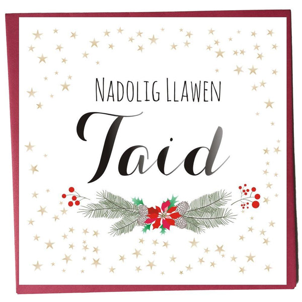 Welsh Christmas Card, Nadolig Llawen, Taid, Grandpa, Stars and Berries