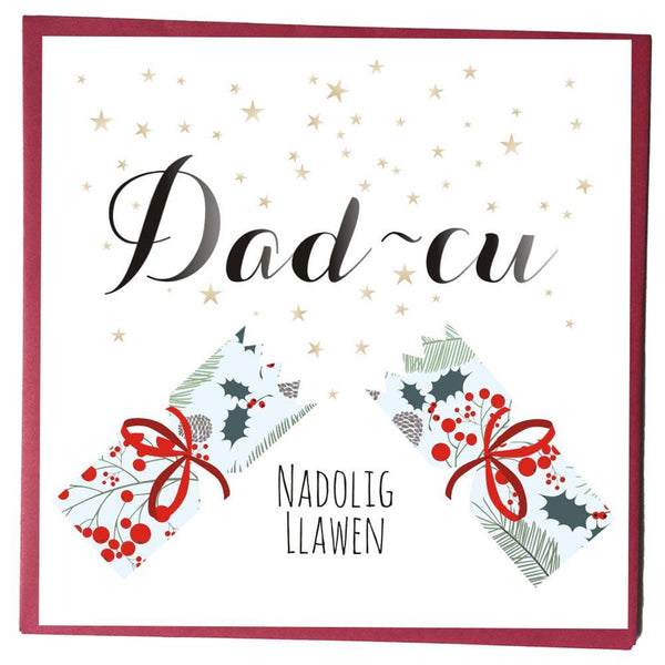 Welsh Christmas Card, Nadolig Llawen, Dad-cu, Papa, Stars and Cracker