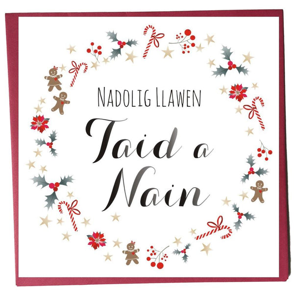 Welsh Christmas Card, Nadolig Llawen, Taid a Nain, Grandma & Grandad