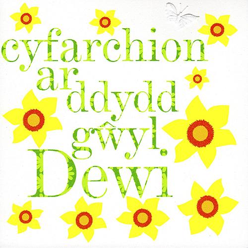 Saint Davids Day Card, Dydd Gwyl Dewi Hapus, embellished with a fabric butterfly